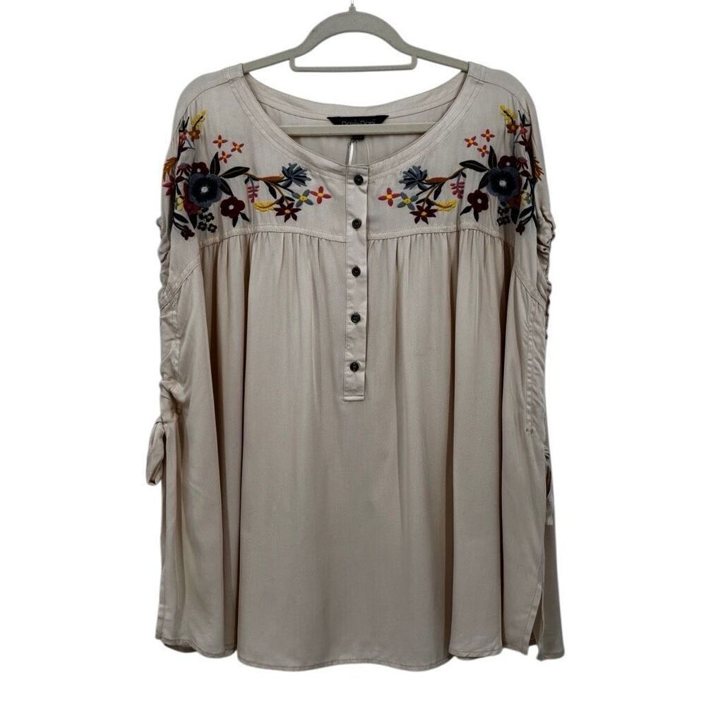 Davi &‎ Dani Embroidered Floral Boho Oversized Sleeveless Top Cream Size 2XL NWT